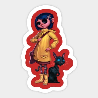 Coraline with Button eyes Sticker